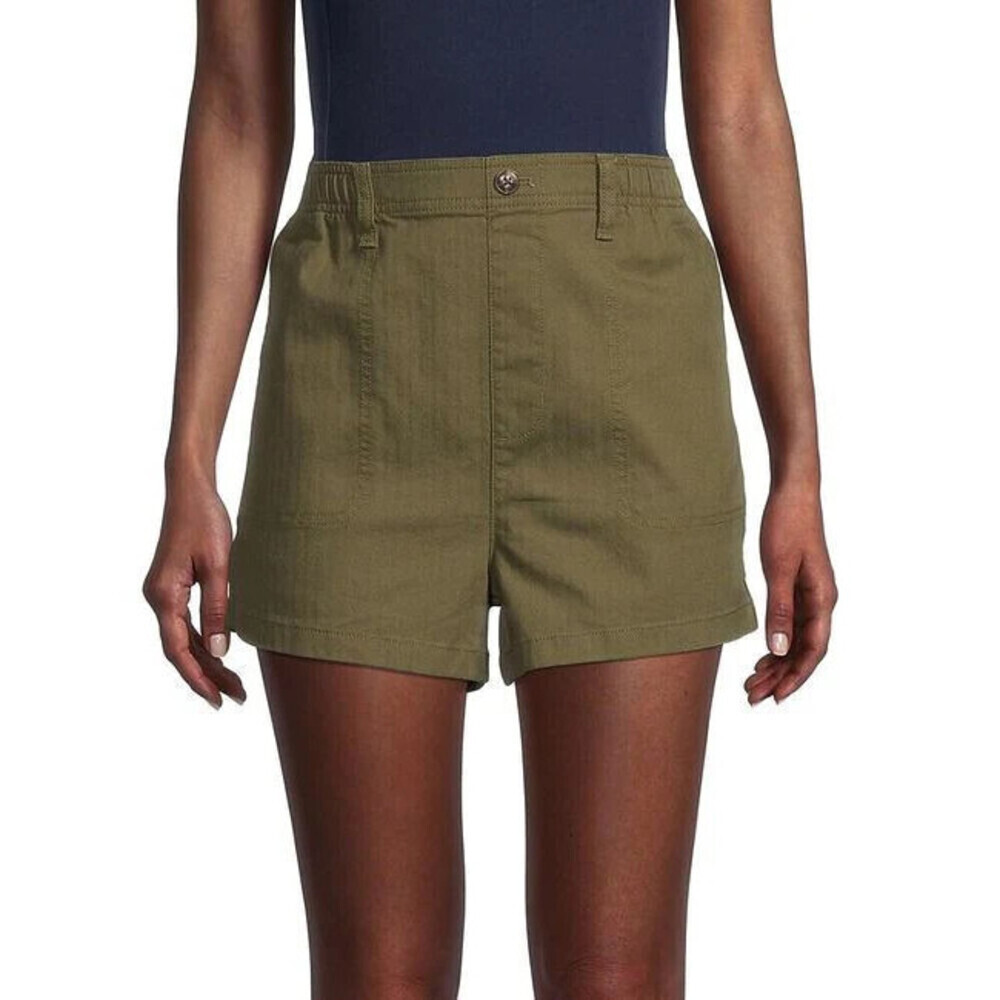 Madewell women's Camp Pull On Shorts Elastic stretchy Waist In Army Green Size S